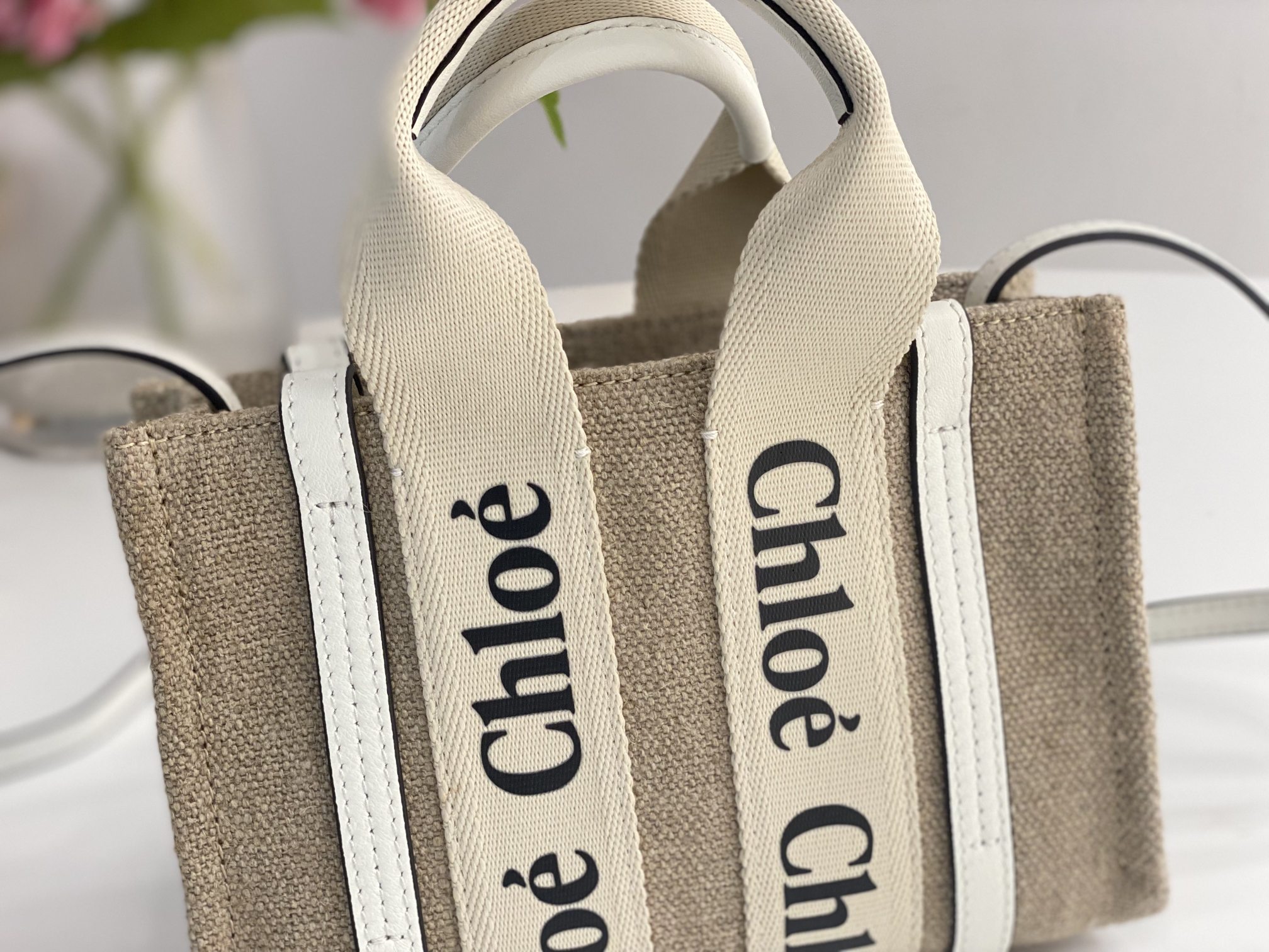 Chloe Mini Woody Tote Bag In Linen